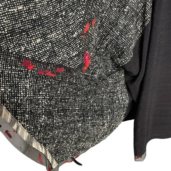 Aimee Atelier Open Waterfall Jacket Lace Trim Blk White Pattern Oversize. M/L - Picture 3 of 7